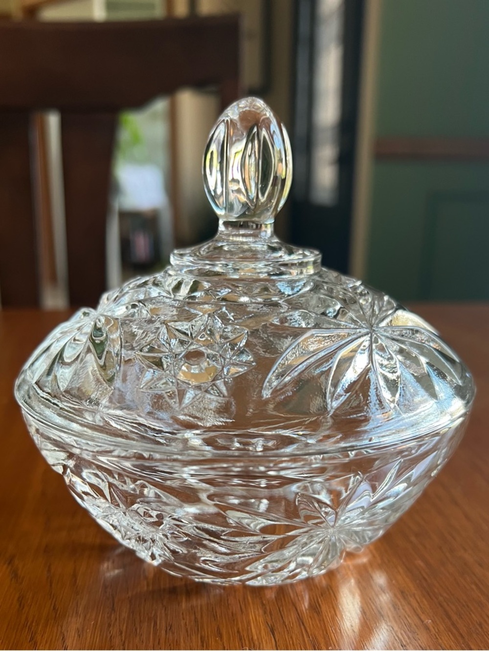 Source Unknown Clear Cut Glass Lidded Candy Dish